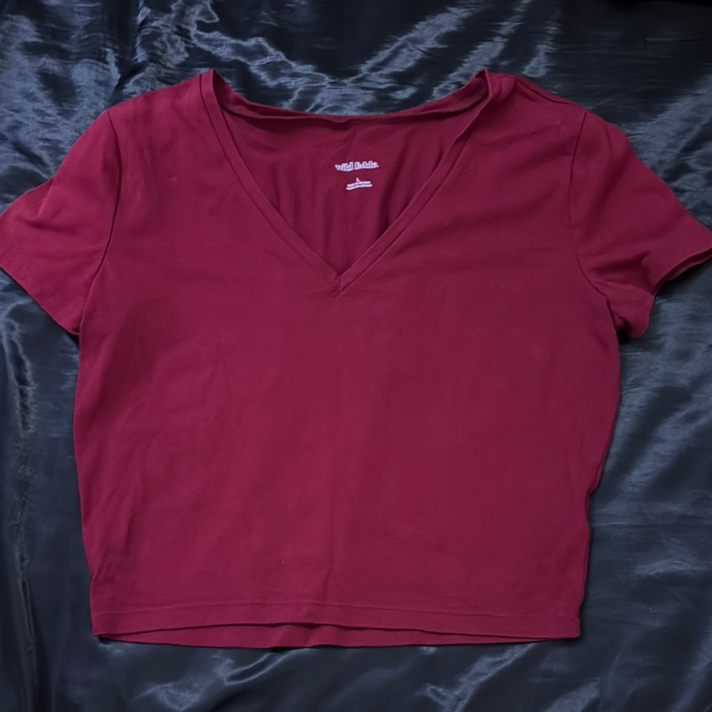 Wild Fable Maroon V-Neck Crop Top